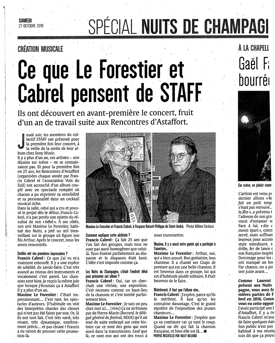 L'Est Eclair - Le Forestier, Cabrel, STAFF